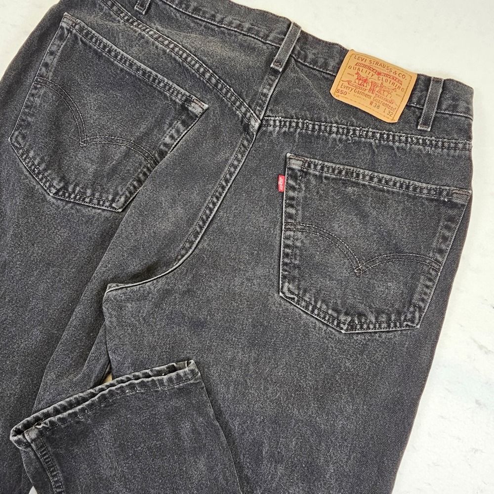 Vintage Levis 550 Relaxed Fit Jeans Faded Black Made in USA 38x32 Mens Denim